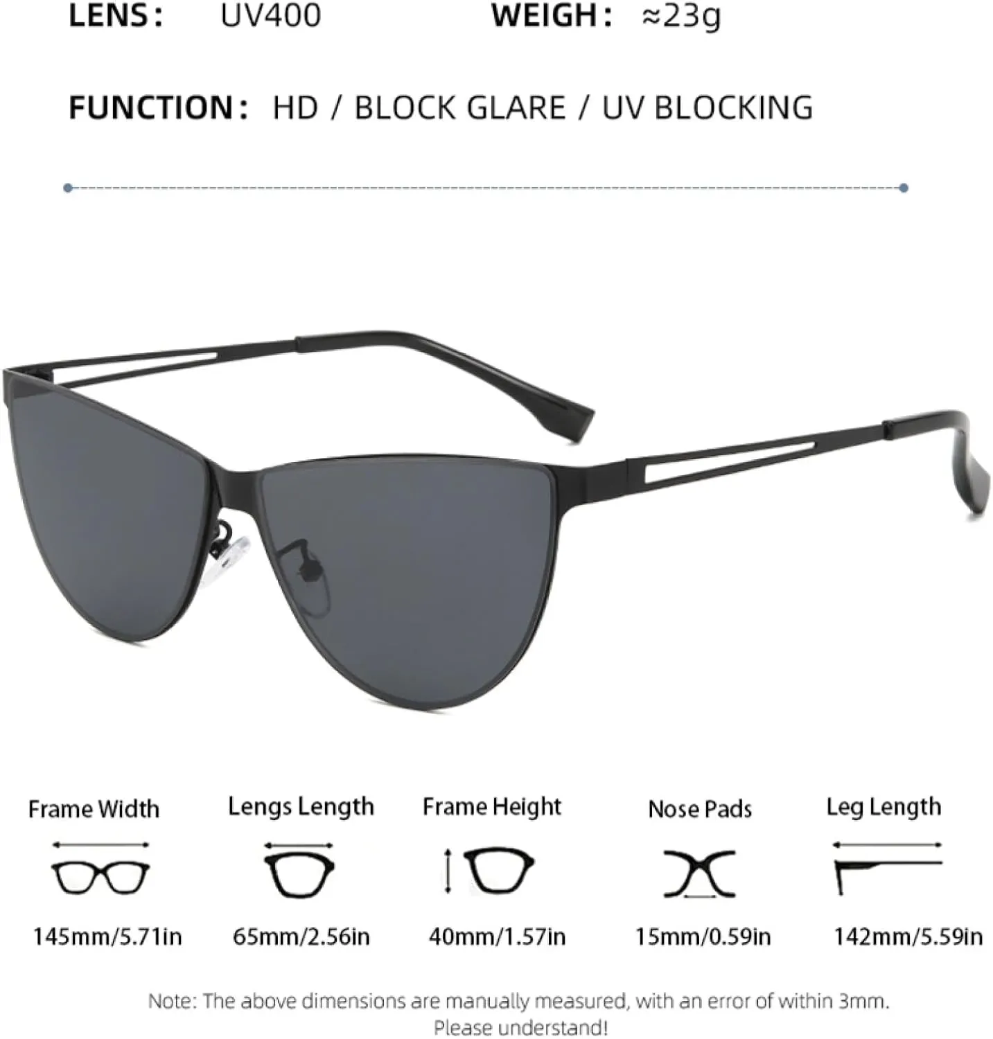 Metal-framed Cat-eye Sunnies, Hollow Temples, Sun-shading, Stylish & Versatile.