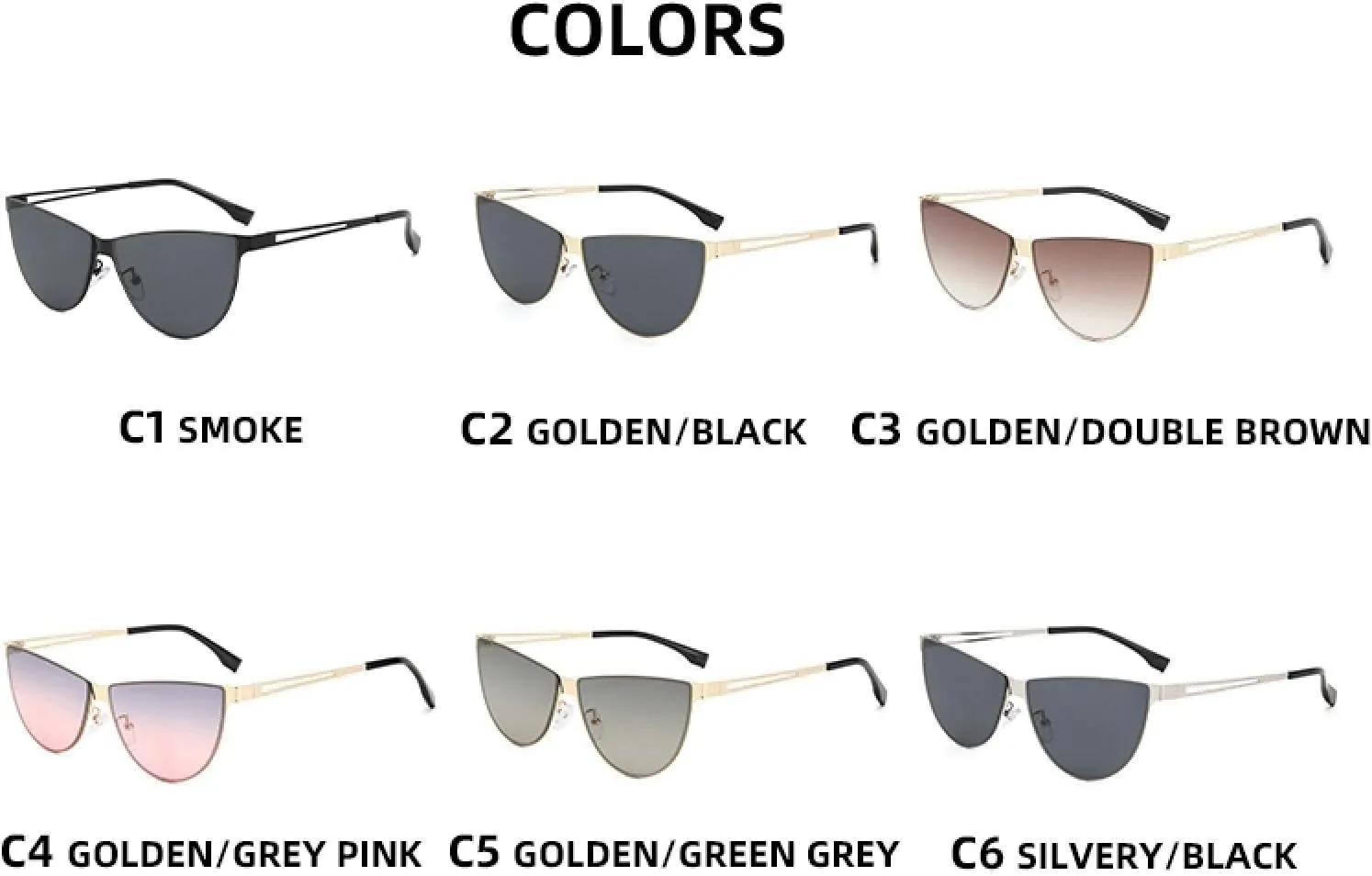 Metal-framed Cat-eye Sunnies, Hollow Temples, Sun-shading, Stylish & Versatile.