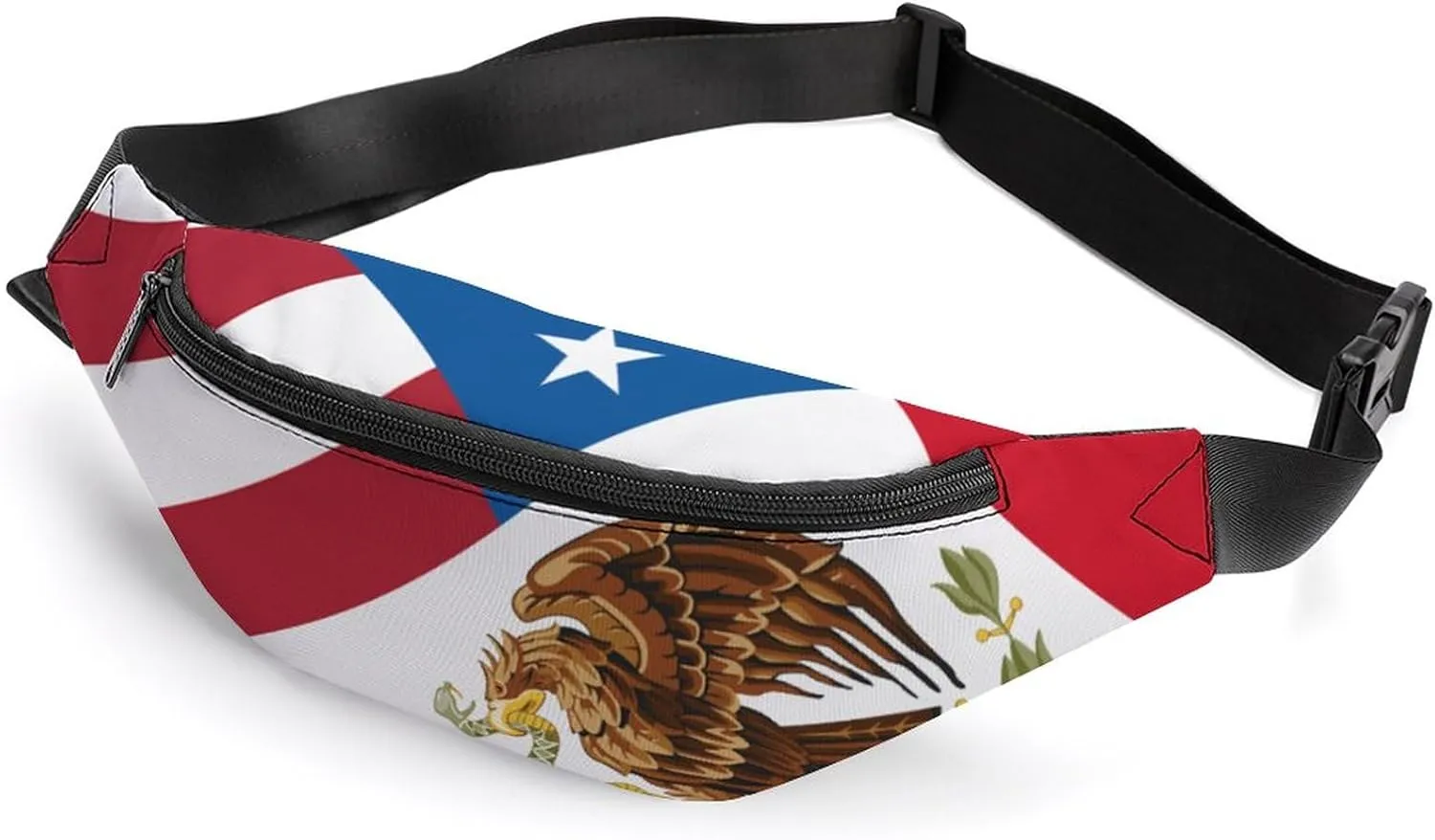 Mexico USA Friendship Flag Fanny Pack Fashion Belt Bag Adjustable Waist Bag for Hiking Running Travel