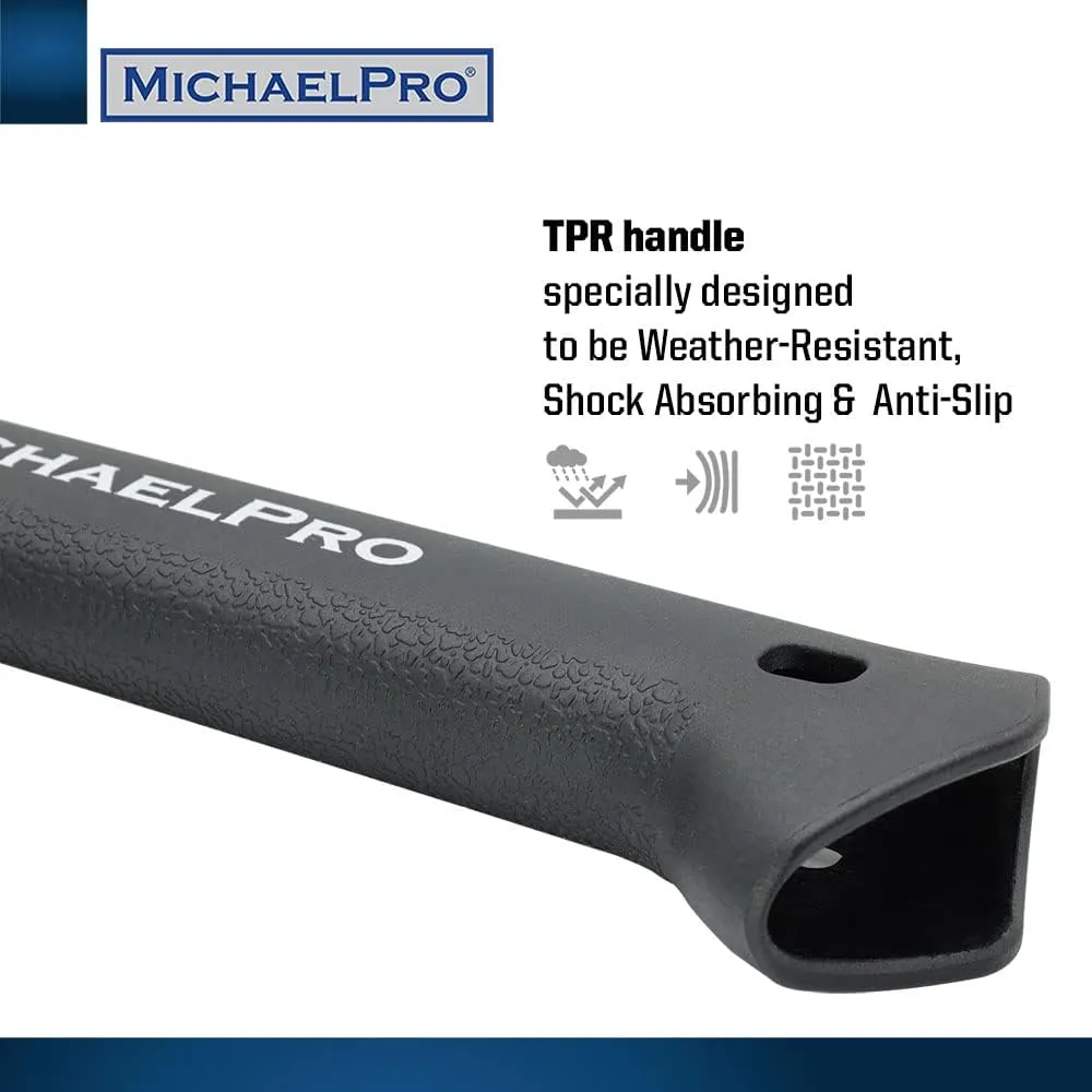 MichaelPro MP004009 9-Inch Camping Hatchet with Weather-Resistant and Shock Absorbing Fiberglass Handle, Protective Carrying Sheath Included