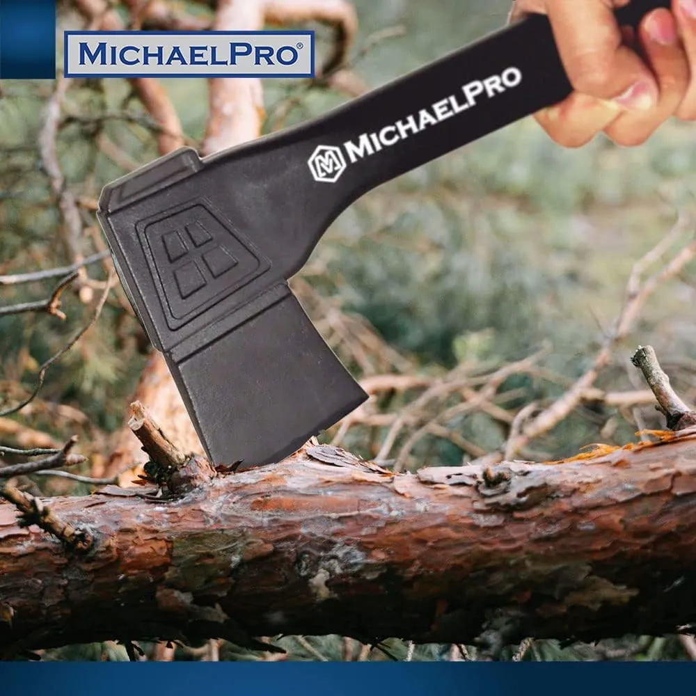 MichaelPro MP004009 9-Inch Camping Hatchet with Weather-Resistant and Shock Absorbing Fiberglass Handle, Protective Carrying Sheath Included
