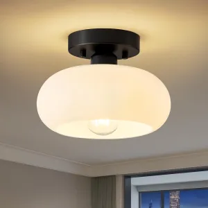 Mid-Century Modern Semi Flush Mount Ceiling Light, Metal Kitchen Light Fixture with Glass Shade,Vintage White and Black Colse to Ceiling Lamp for Entryway Hallway Bathroom (8.66 Inch)