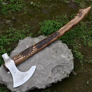 Middle Age Cutlery-24'' Custom Hand Forged Viking Axe Real, Tomahawk Viking Hatchet Beared Camping Axe, 5160 HIGH Carbon Steel Blade, Viking Gift for Him - Ragnar Axe Viking Axe Prop