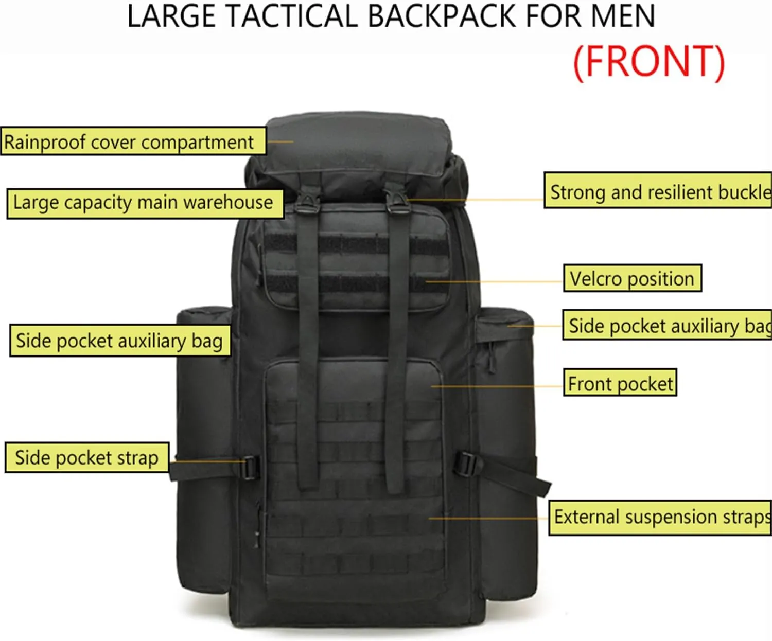 Military Tactical Backpack for Men, 100L Waterproof Camping Hiking Travel Hunting Daypack, Heavy Duty, Adjustable Straps (Green)