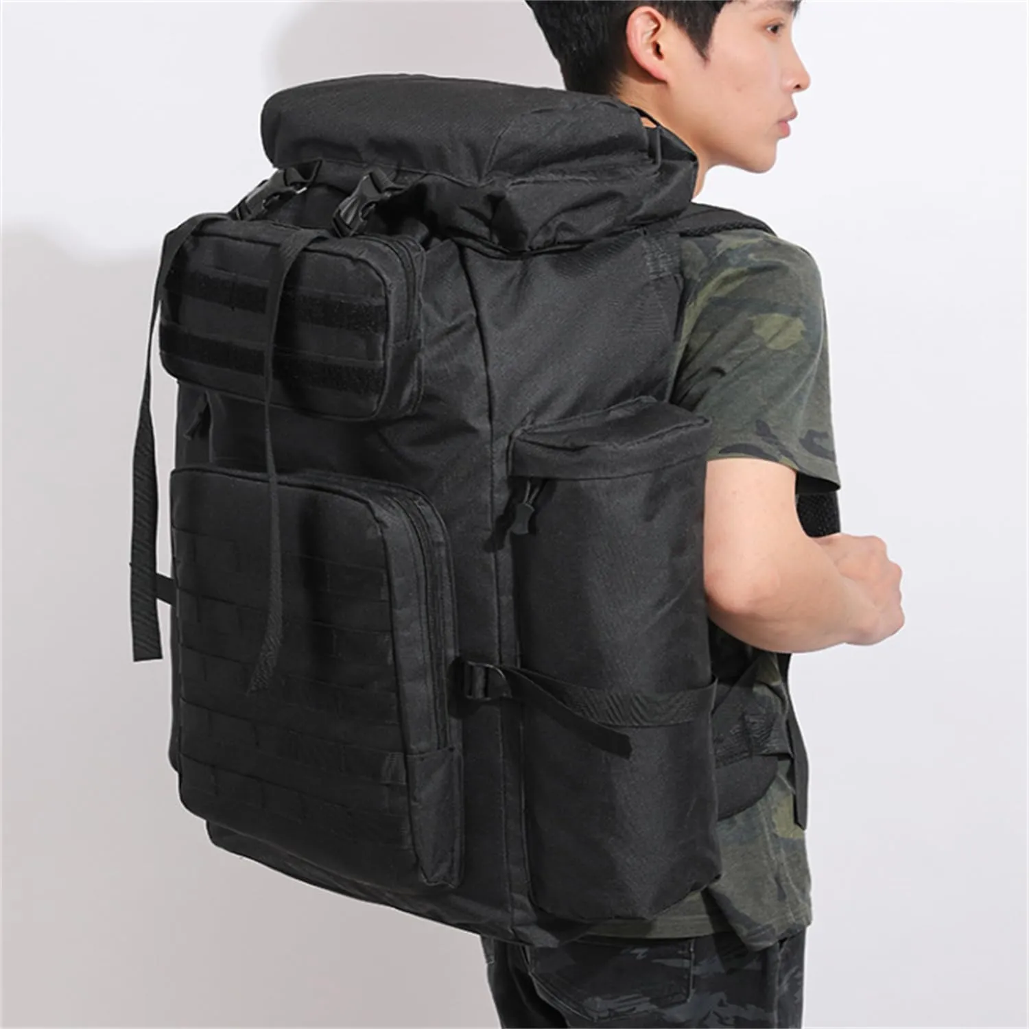 Military Tactical Backpack for Men, 100L Waterproof Camping Hiking Travel Hunting Daypack, Heavy Duty, Adjustable Straps (Green)