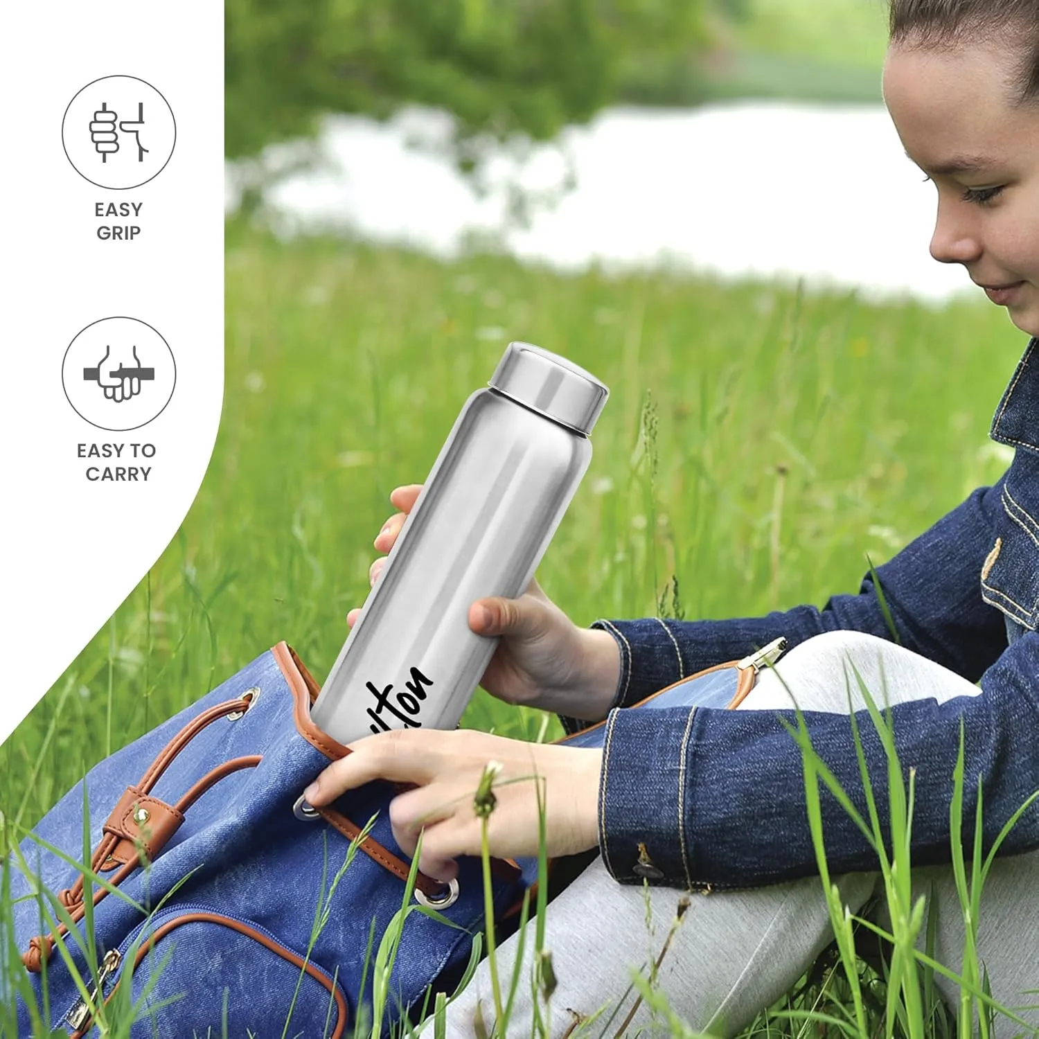 MILTON Aqua 1000 Stainless Steel Water Bottle, 950 ml, Silver | Leak Proof | Office Bottle | Gym Bottle | Home | Kitchen | Hiking | Treking Bottle | Travel Bottle