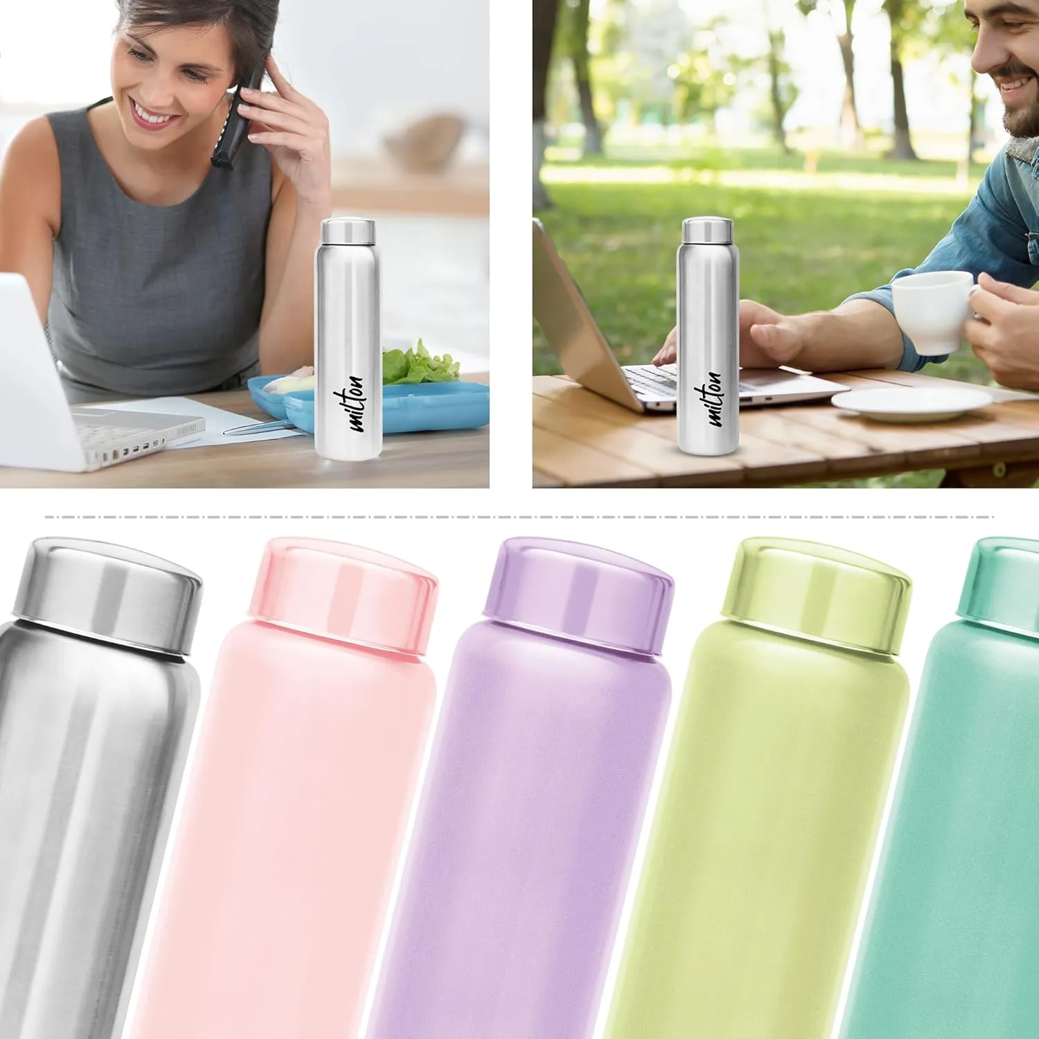 MILTON Aqua 1000 Stainless Steel Water Bottle, 950 ml, Silver | Leak Proof | Office Bottle | Gym Bottle | Home | Kitchen | Hiking | Treking Bottle | Travel Bottle