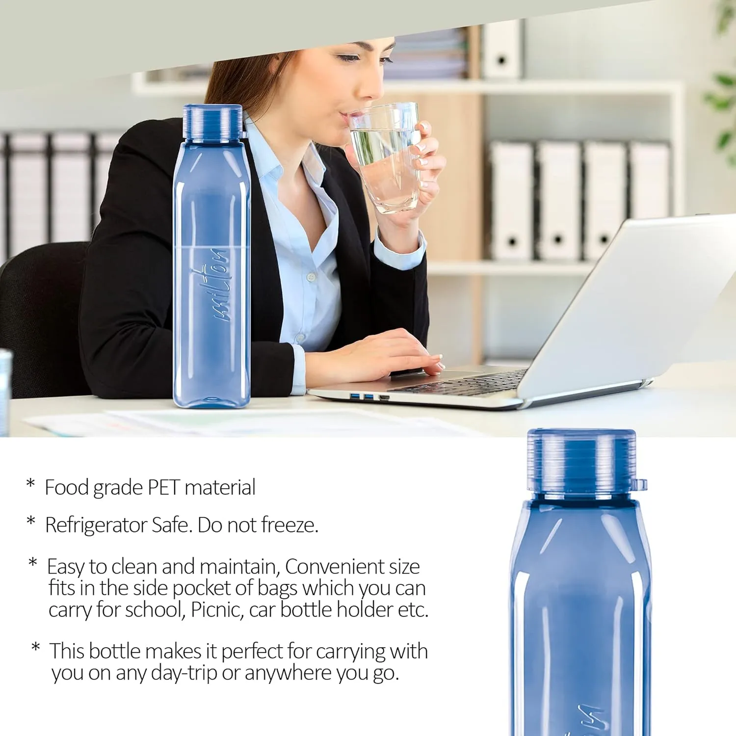 Milton Reusable Plastic Water Bottle with Lid, 34oz, Prime, Leak Proof, BPA Free, Perfect for Travel, School, Office, Outdoors, and Gym Great for Juices Milk (Blue)