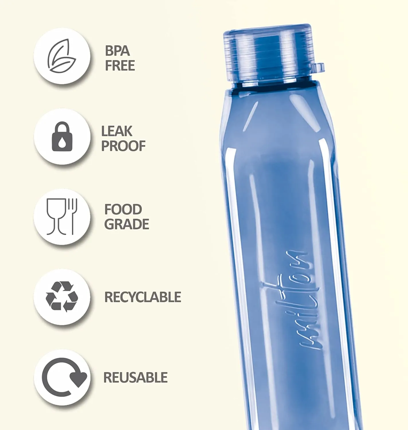 Milton Reusable Plastic Water Bottle with Lid, 34oz, Prime, Leak Proof, BPA Free, Perfect for Travel, School, Office, Outdoors, and Gym Great for Juices Milk (Blue)