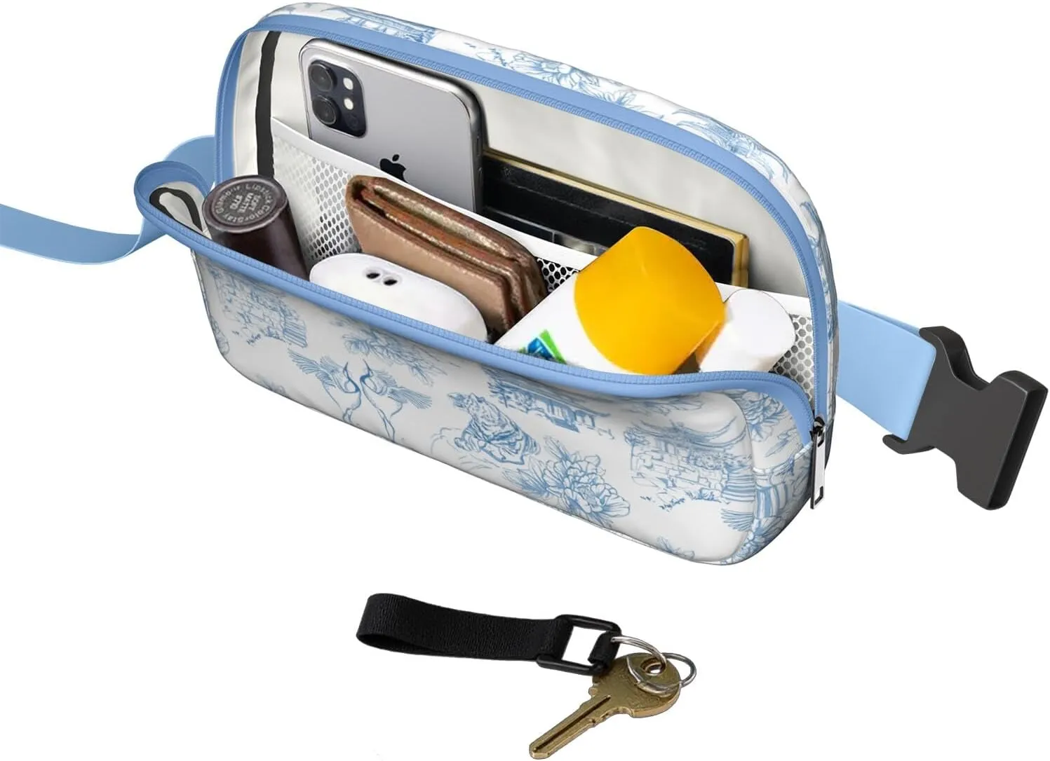 Mini Belt Bag for Men Women Tropical Leaf Floral Waist Packs Crossbody Bags Adjustable Strap for Hiking Cycling Sports