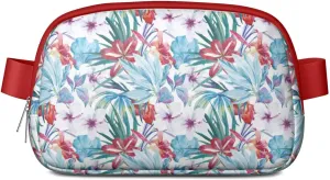 Mini Belt Bag for Men Women Tropical Leaf Floral Waist Packs Crossbody Bags Adjustable Strap for Hiking Cycling Sports