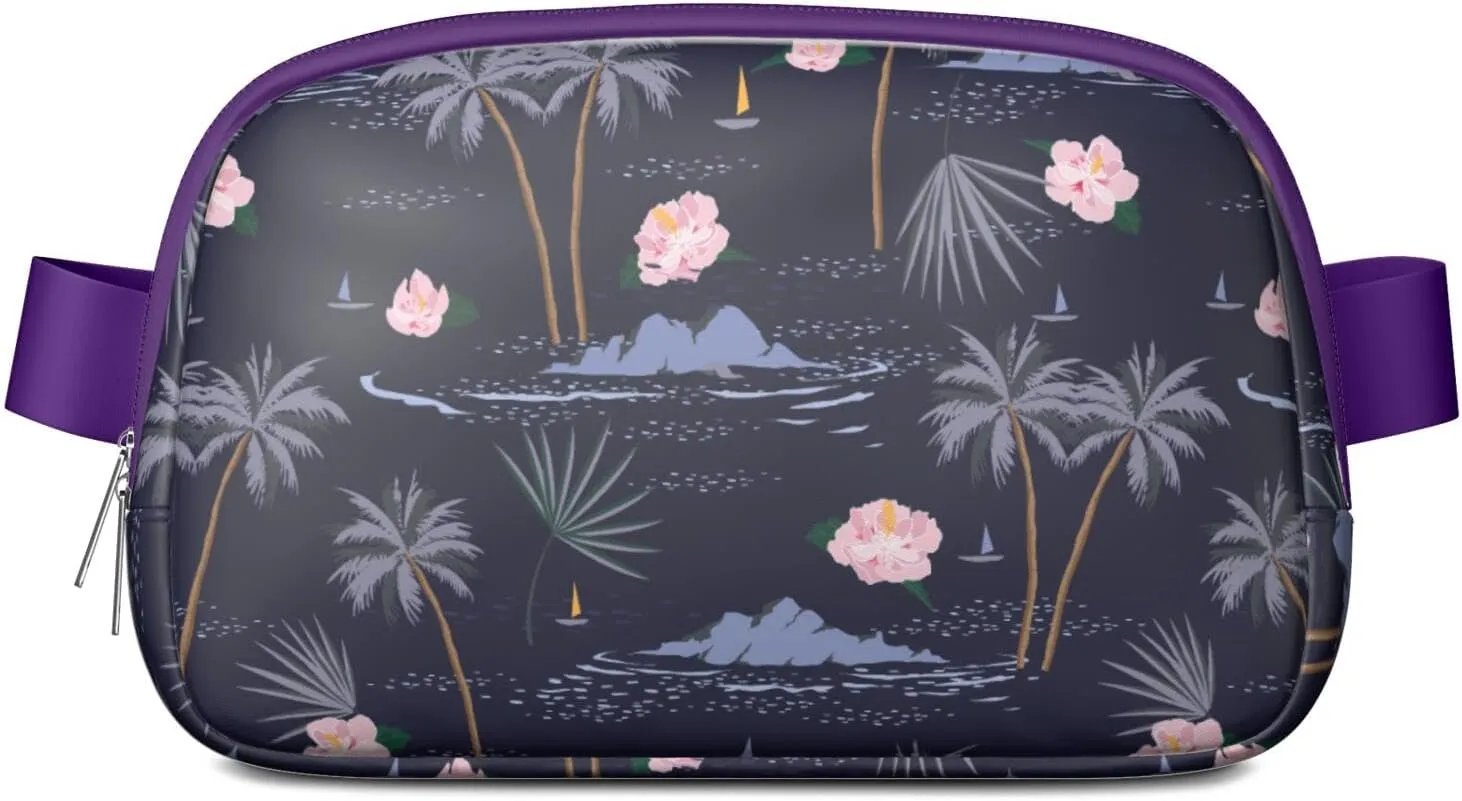 Mini Belt Bag for Men Women Tropical Leaf Floral Waist Packs Crossbody Bags Adjustable Strap for Hiking Cycling Sports