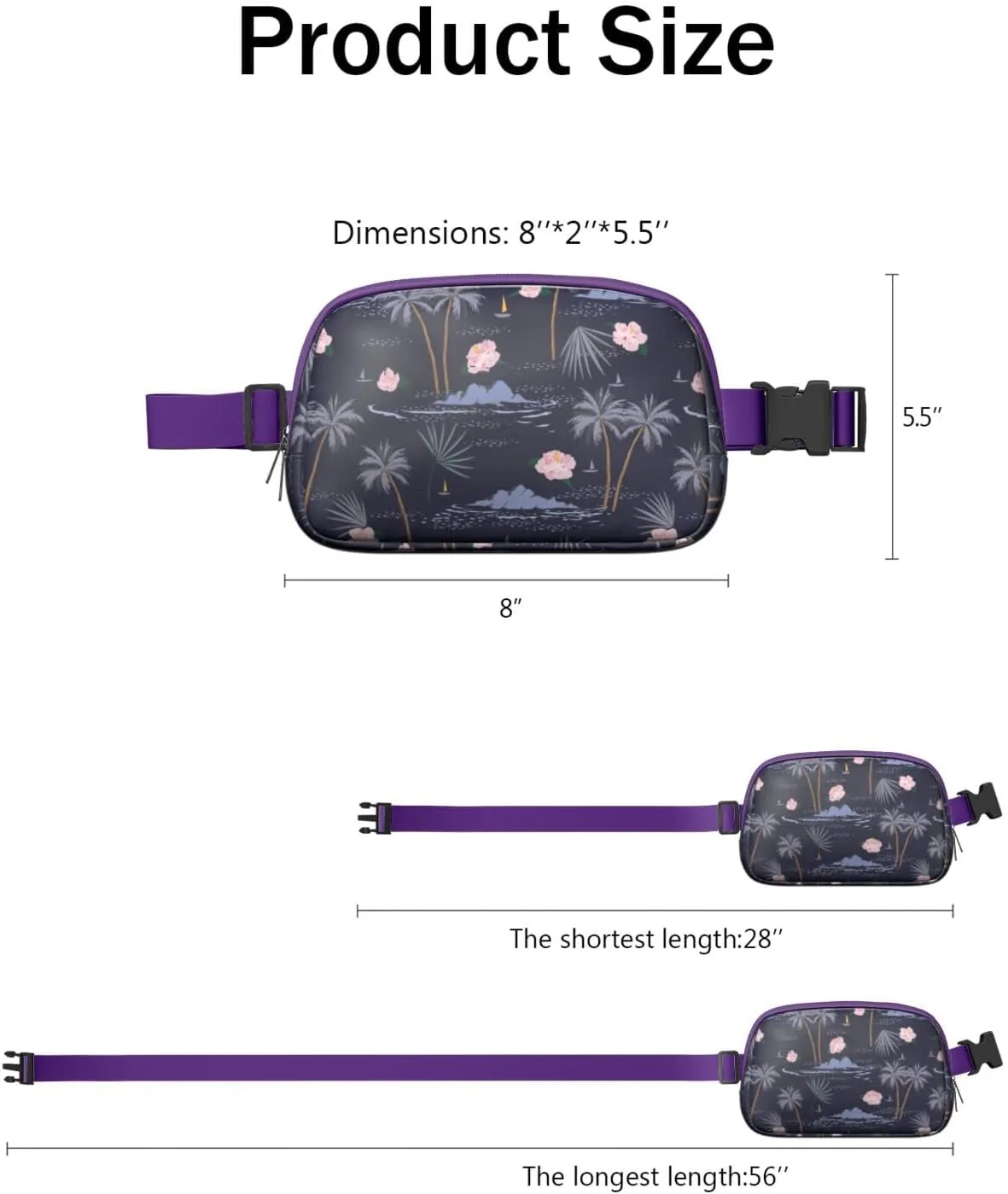 Mini Belt Bag for Men Women Tropical Leaf Floral Waist Packs Crossbody Bags Adjustable Strap for Hiking Cycling Sports