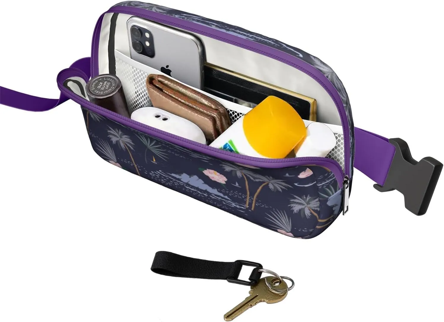 Mini Belt Bag for Men Women Tropical Leaf Floral Waist Packs Crossbody Bags Adjustable Strap for Hiking Cycling Sports