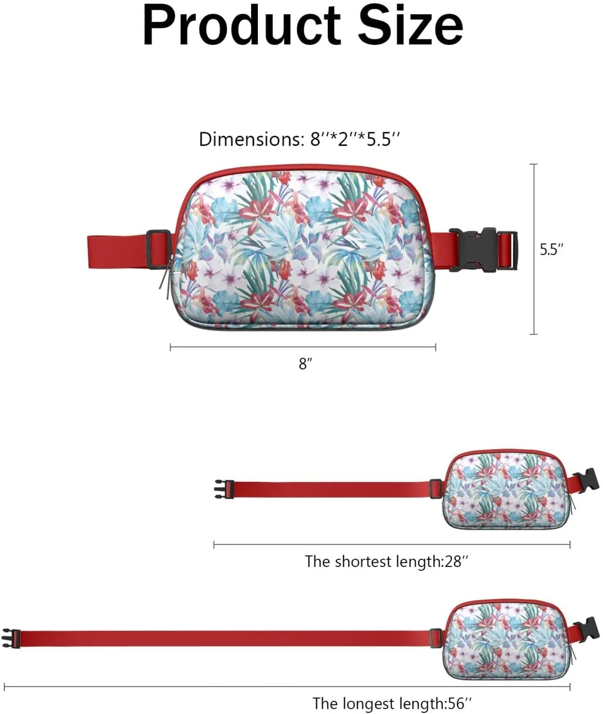 Mini Belt Bag for Men Women Tropical Leaf Floral Waist Packs Crossbody Bags Adjustable Strap for Hiking Cycling Sports