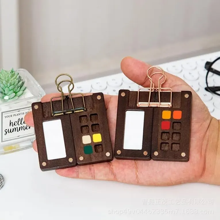 Mini Watercolor Kit，Travel Watercolor Kit with Contains Pigments，Compact Wooden Grid Paint Box，Suitable for Artists, Beginners and Professionals (1PC-8Color)