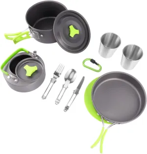 Mipcase Cooking Supplies Kit 12-Piece Non-Stick Camping Pot Set Compact Lightweight -in-one for Camp Cooking