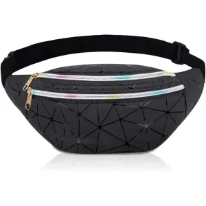 MiranaTech 80s 90s Women Waist Pack with Sweatband Sets, Men Silver Fashion PU Leather Fanny Pack, Retro Party Waist Bag, Hip Bag for Fitness, Running and Traveling