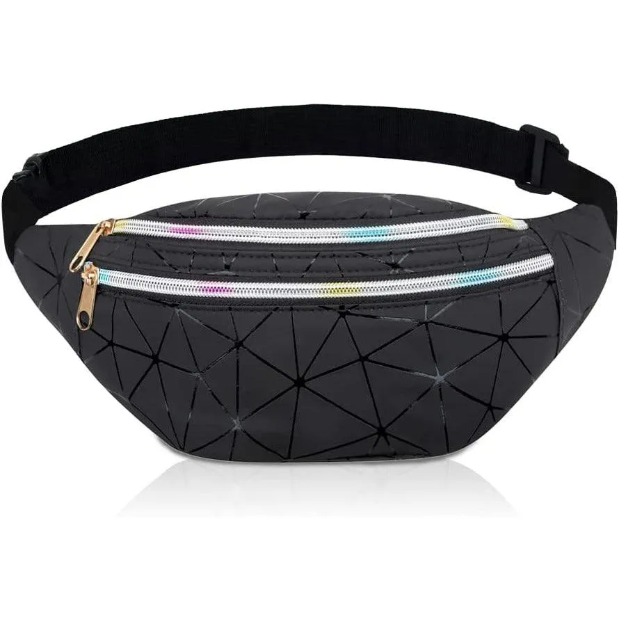 MiranaTech 80s 90s Women Waist Pack with Sweatband Sets, Men Silver Fashion PU Leather Fanny Pack, Retro Party Waist Bag, Hip Bag for Fitness, Running and Traveling