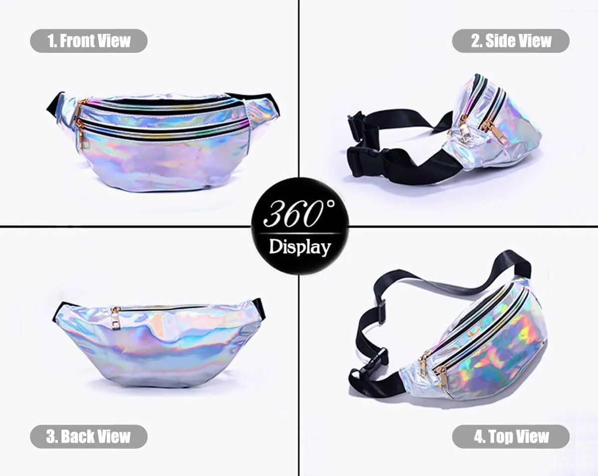 MiranaTech 80s 90s Women Waist Pack with Sweatband Sets, Men Silver Fashion PU Leather Fanny Pack, Retro Party Waist Bag, Hip Bag for Fitness, Running and Traveling