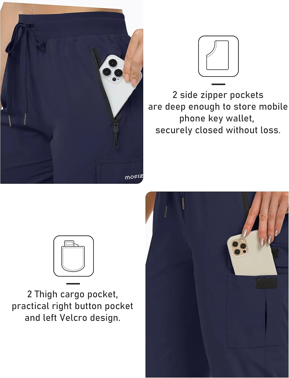 MoFiz Women's Capris Cargo Hiking Pants Lightweight Quick Dry Outdoor Athletic Running Sports Travel Summer Zipper Pockets