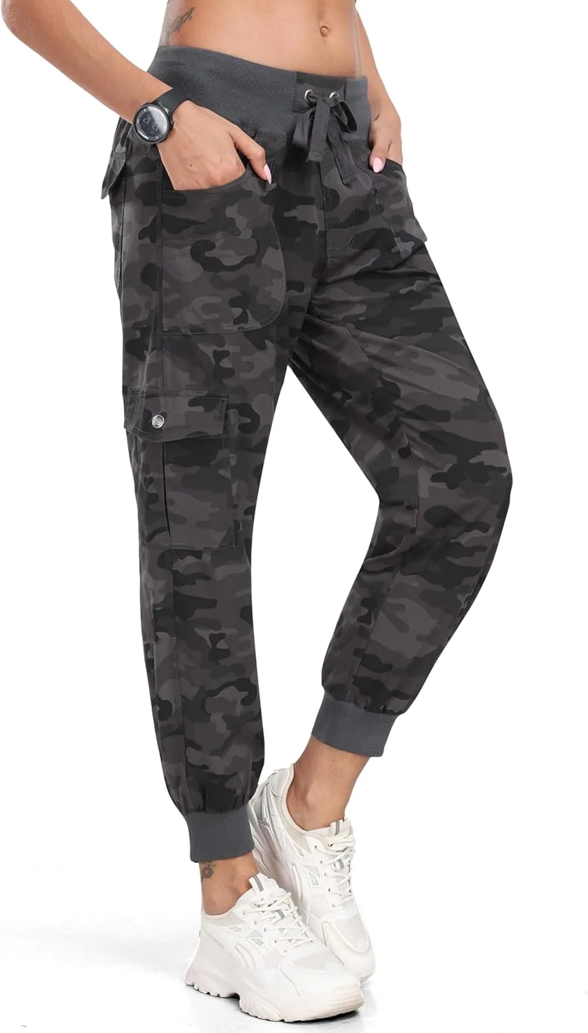 MoFiz Women's Lightweight Hiking Cargo Pants Outdoor Quick Dry Casual Travel Sweatpants Joggers Elastic Waist Button Pockets