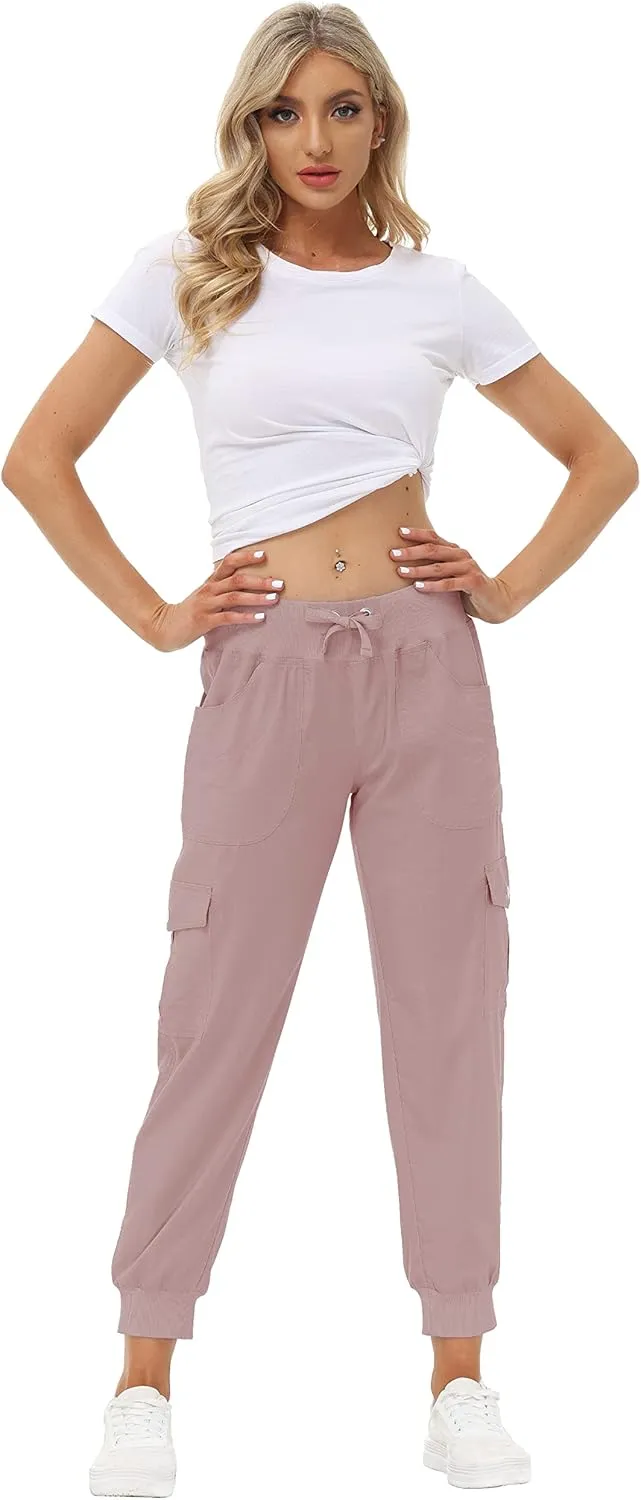 MoFiz Women's Lightweight Hiking Cargo Pants Outdoor Quick Dry Casual Travel Sweatpants Joggers Elastic Waist Button Pockets