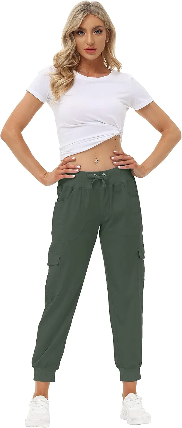 MoFiz Women's Lightweight Hiking Cargo Pants Outdoor Quick Dry Casual Travel Sweatpants Joggers Elastic Waist Button Pockets