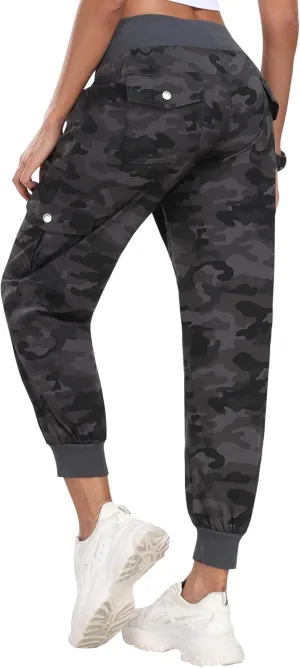 MoFiz Women's Lightweight Hiking Cargo Pants Outdoor Quick Dry Casual Travel Sweatpants Joggers Elastic Waist Button Pockets