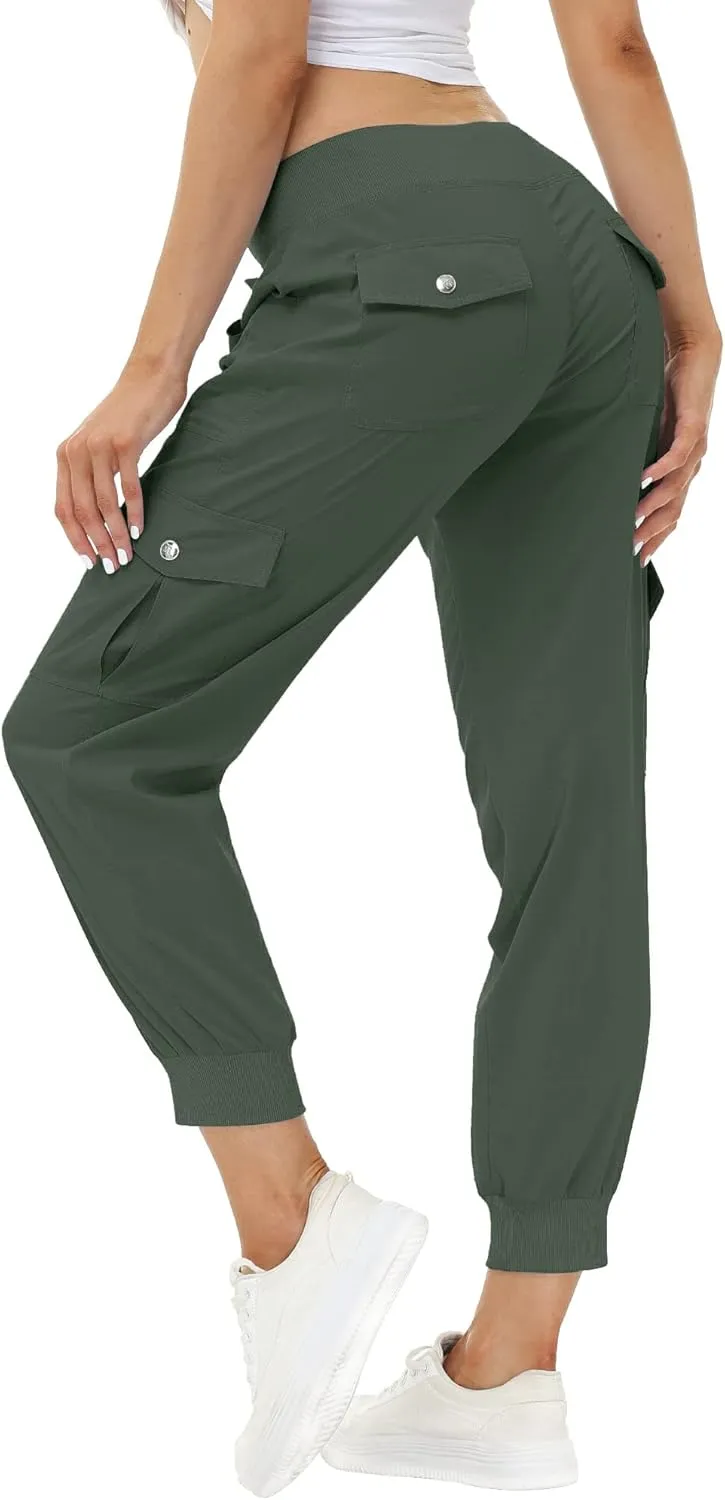 MoFiz Women's Lightweight Hiking Cargo Pants Outdoor Quick Dry Casual Travel Sweatpants Joggers Elastic Waist Button Pockets