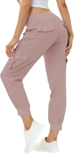 MoFiz Women's Lightweight Hiking Cargo Pants Outdoor Quick Dry Casual Travel Sweatpants Joggers Elastic Waist Button Pockets
