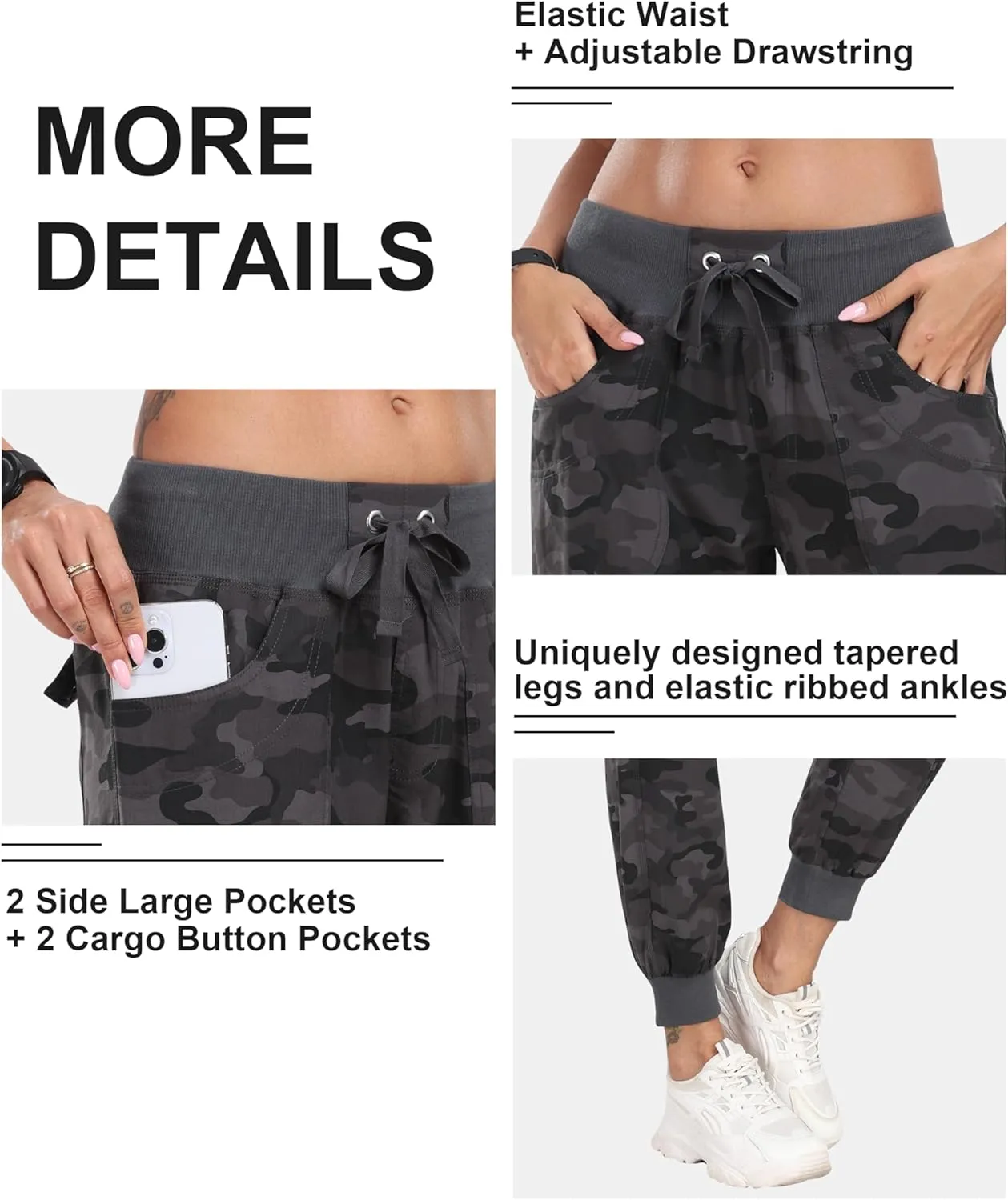 MoFiz Women's Lightweight Hiking Cargo Pants Outdoor Quick Dry Casual Travel Sweatpants Joggers Elastic Waist Button Pockets