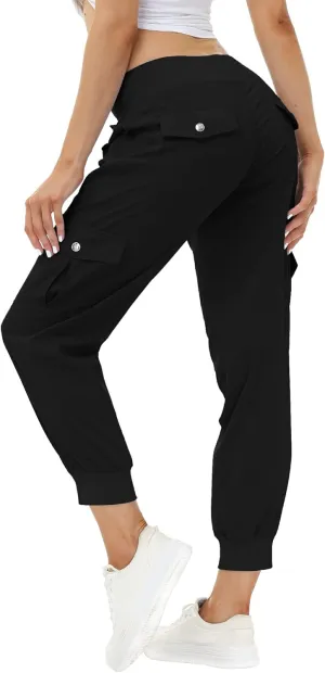 MoFiz Women's Lightweight Hiking Cargo Pants Outdoor Quick Dry Casual Travel Sweatpants Joggers Elastic Waist Button Pockets
