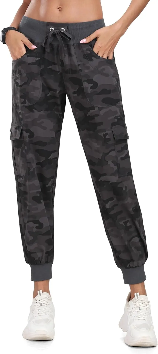MoFiz Women's Lightweight Hiking Cargo Pants Outdoor Quick Dry Casual Travel Sweatpants Joggers Elastic Waist Button Pockets