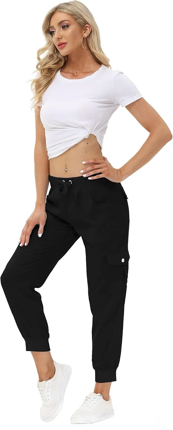 MoFiz Women's Lightweight Hiking Cargo Pants Outdoor Quick Dry Casual Travel Sweatpants Joggers Elastic Waist Button Pockets