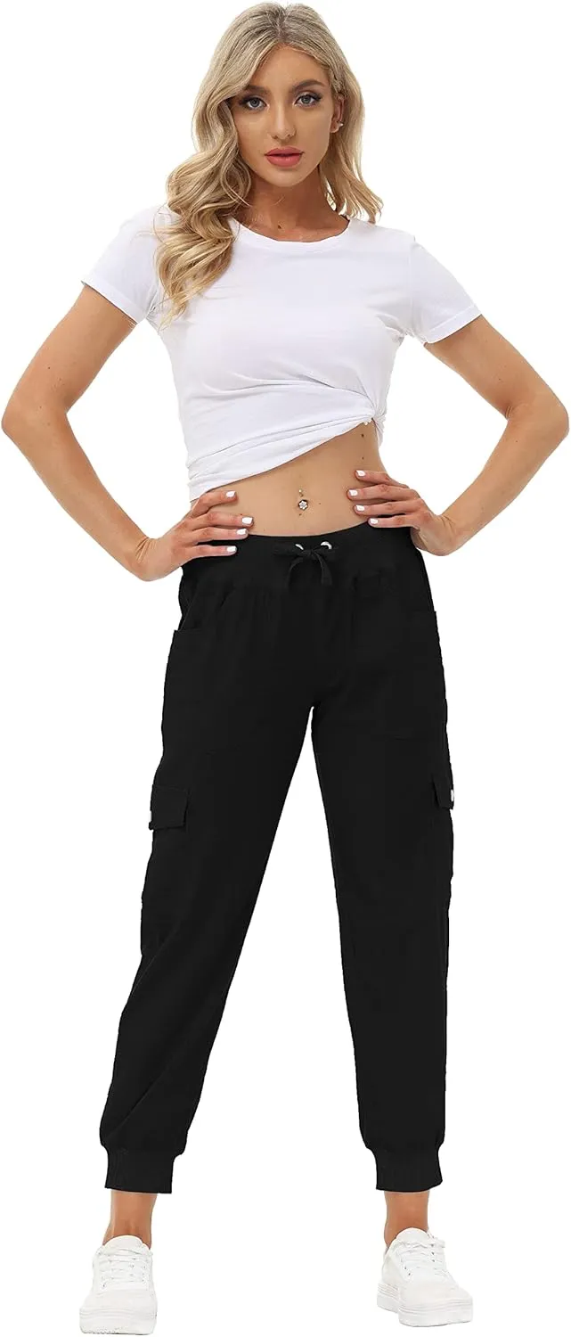 MoFiz Women's Lightweight Hiking Cargo Pants Outdoor Quick Dry Casual Travel Sweatpants Joggers Elastic Waist Button Pockets