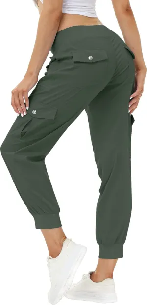 MoFiz Women's Lightweight Hiking Cargo Pants Outdoor Quick Dry Casual Travel Sweatpants Joggers Elastic Waist Button Pockets