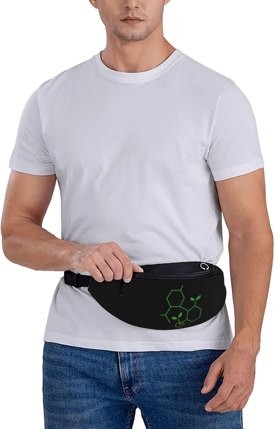 Molecule Cannabis Sprout Unisex Adjustable Leisure Waist Bag Outdoor Sports Running Waist Bag Business Travel Mobile Phone Bag