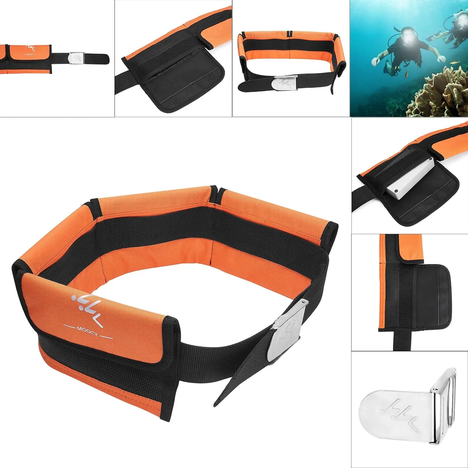 MOOCY 4 Neoprene Pocket Scuba Weight Belt，Spear Fishing Nylon-fit for Waist 32" to 52" - Quick-Release Buckle