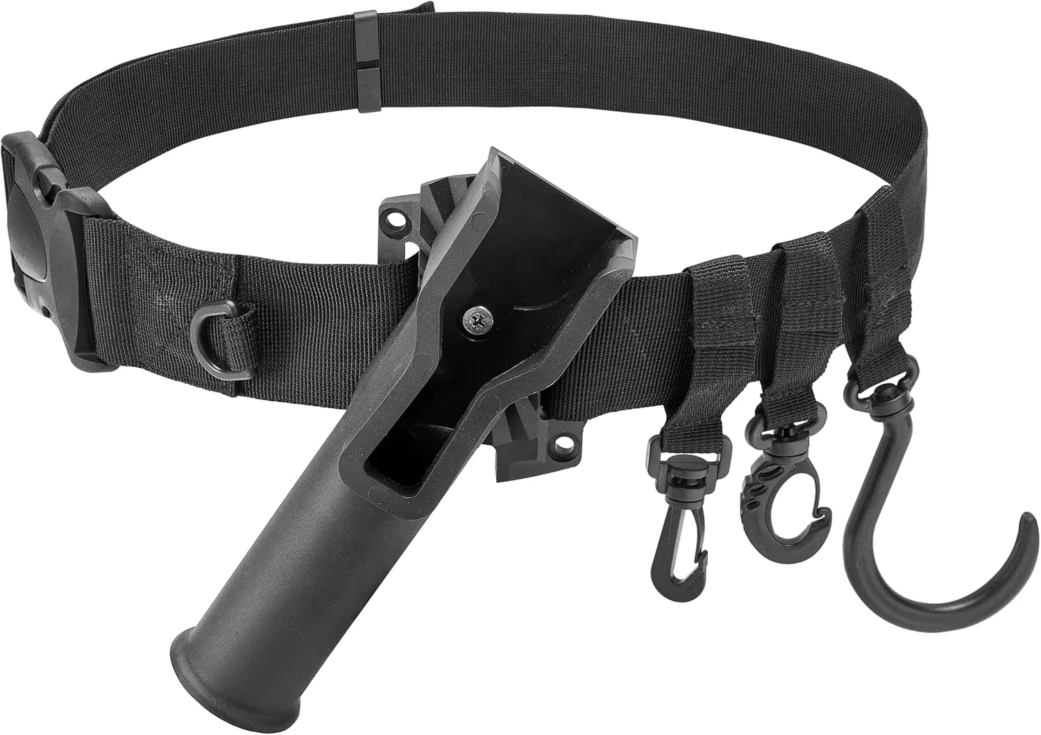 MOOCY Men's Fishing Belt Kit - Adjustable 24-Angle Rod Holder, Pliers & Stringer, Black Nylon