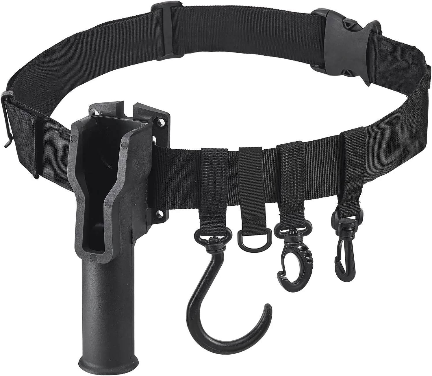 MOOCY Men's Fishing Belt Kit - Adjustable 24-Angle Rod Holder, Pliers & Stringer, Black Nylon