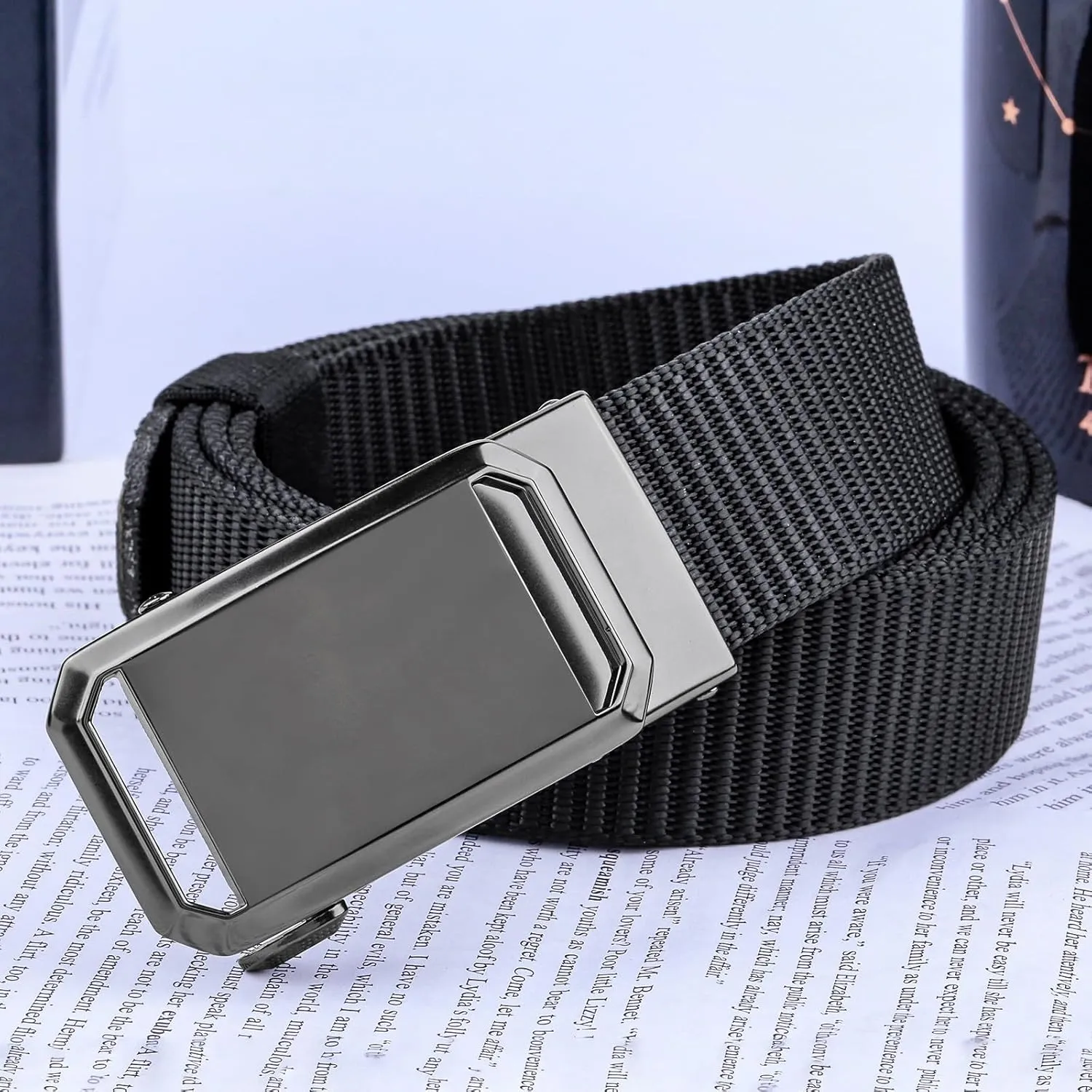 moonsix Nylon Web Belt for Men Casual Outdoor No Hole Webbing Belt with Removable Automatic Slide Buckle