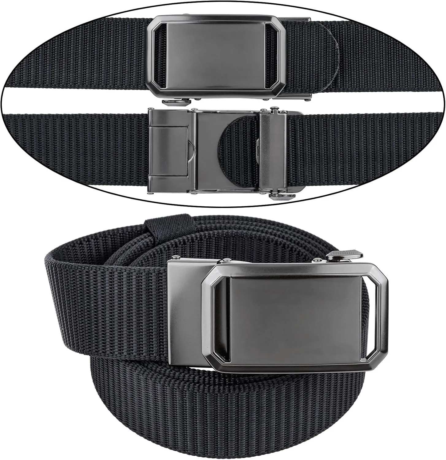 moonsix Nylon Web Belt for Men Casual Outdoor No Hole Webbing Belt with Removable Automatic Slide Buckle