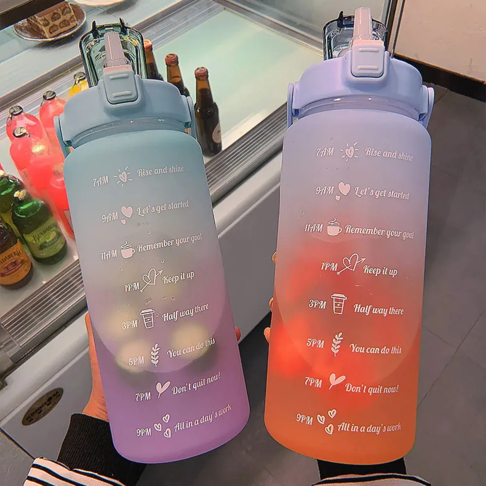 Motivational Leak-Proof Water Bottle with Time Marker and Straw for Fitness