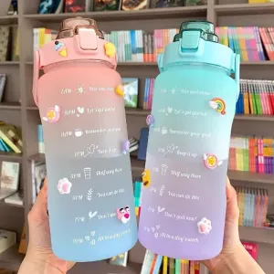 Motivational Leak-Proof Water Bottle with Time Marker and Straw for Fitness