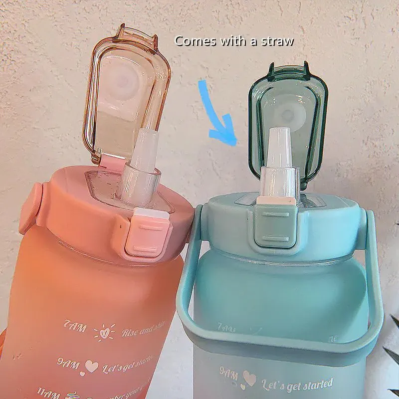 Motivational Leak-Proof Water Bottle with Time Marker and Straw for Fitness