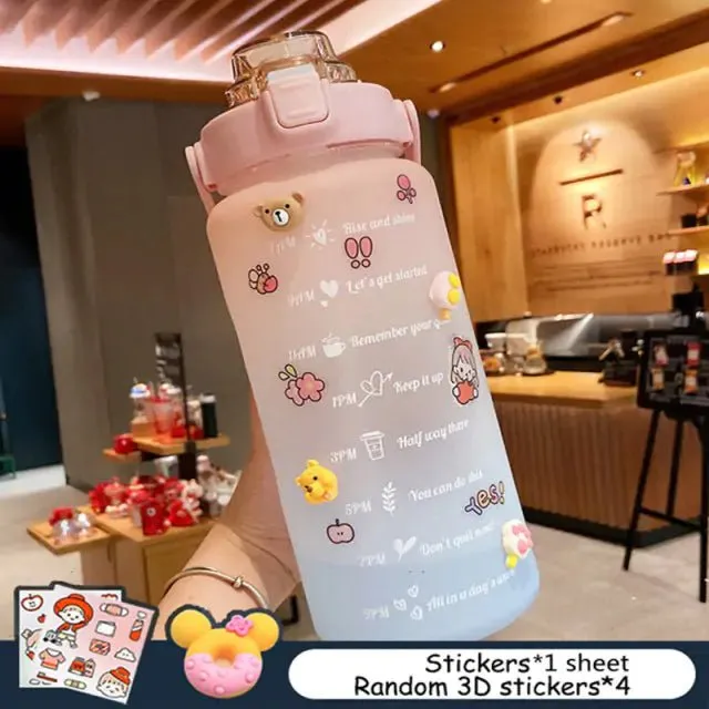 Motivational Leak-Proof Water Bottle with Time Marker and Straw for Fitness