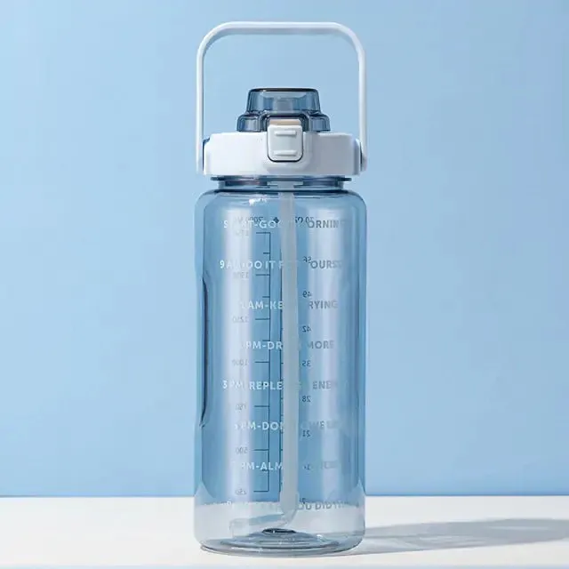 Motivational Leak-Proof Water Bottle with Time Marker and Straw for Fitness