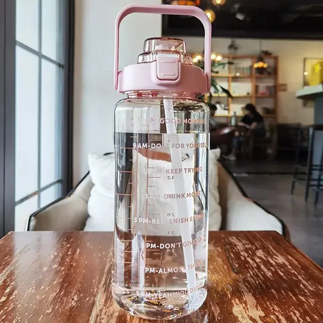 Motivational Leak-Proof Water Bottle with Time Marker and Straw for Fitness