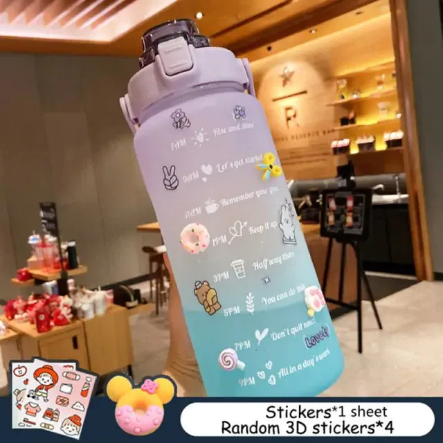 Motivational Leak-Proof Water Bottle with Time Marker and Straw for Fitness